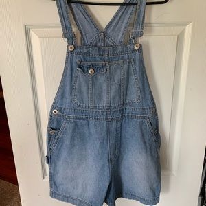 Blue denim overalls